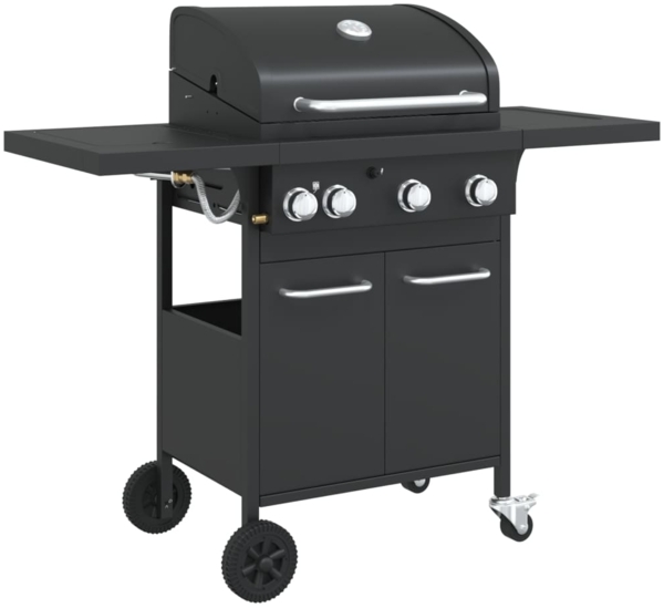 vidaXL Gasgrill, mit 4 Flammen, Pulverbeschichteter Stahl Schwarz, 126,5 x 55,5 x 109 cm