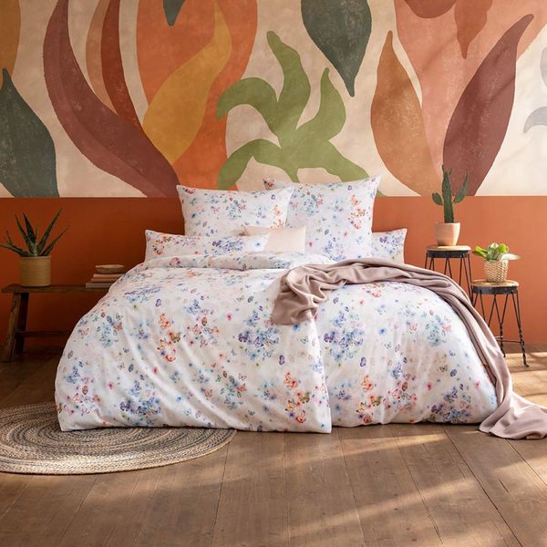 Estella Mako-Satin Bettwäsche 155x220 Gabriela Schmetterlinge Blüten weiß 7683-985