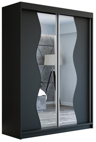 Schwebetürenschrank RIMA 2-türig Schrank 180 cm (mit Spiegel) Farbe: Schwarz