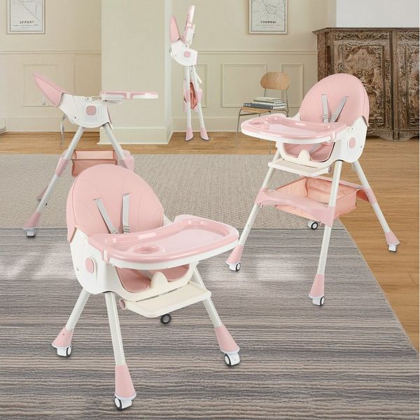 oyajia Kinderstuhl 3-in-1 Kinderstuhl, Kombistuhl, Babystuhl, höhenverstellbar klappbar (Babystuhl mit Tablett und 5-Punkt-Gurt, Fußstütze, Einfach zu Reinigen), Baby Wippe, ab 6 Monaten bis 3 Jahren