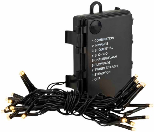 Linder Exclusiv GmbH LED-Lichterkette, Batterie 24 LED Kabel schwarz special warmweiß 1,7m 8 Modi Timer