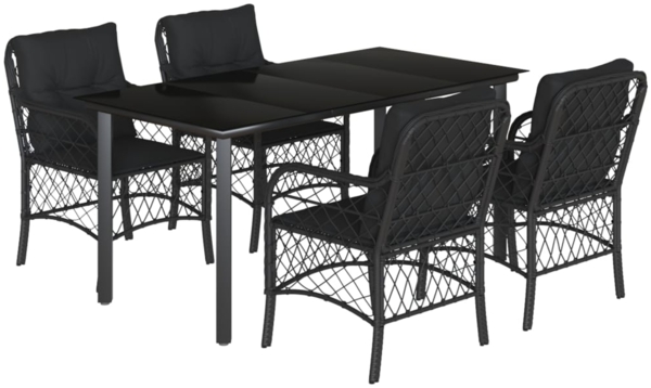 vidaXL 5-tlg. Garten-Essgruppe mit Kissen Schwarz Poly Rattan 3212106