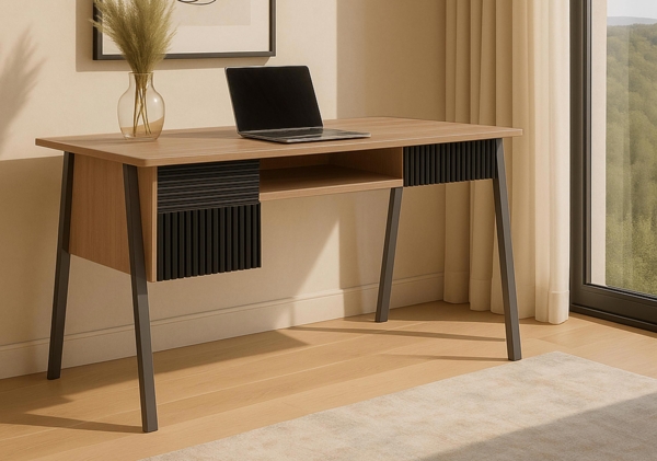 Schreibtisch HWC-O40, Bürotisch Computertisch, MDF Metall Melamin 78x120x60cm ~ natur