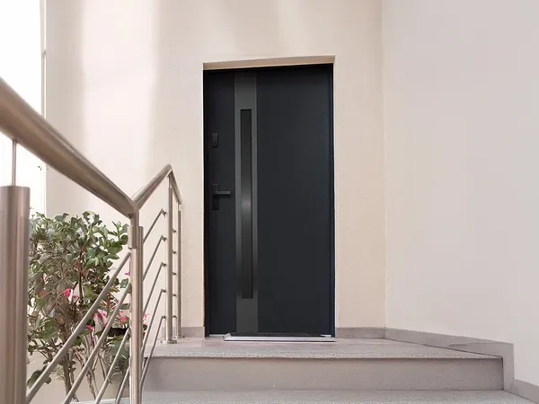 Vente-unique - BRAGA Haustür Metall Grau - B 9 cm x H 203,5 cm x L 95 cm