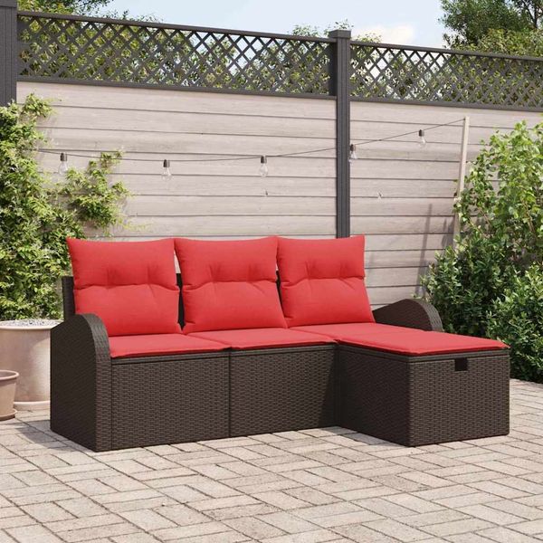 vidaXL Gartensofa-set mit Kissen mit Speicher 4 pcs Braun Poly-Rattan 3360385