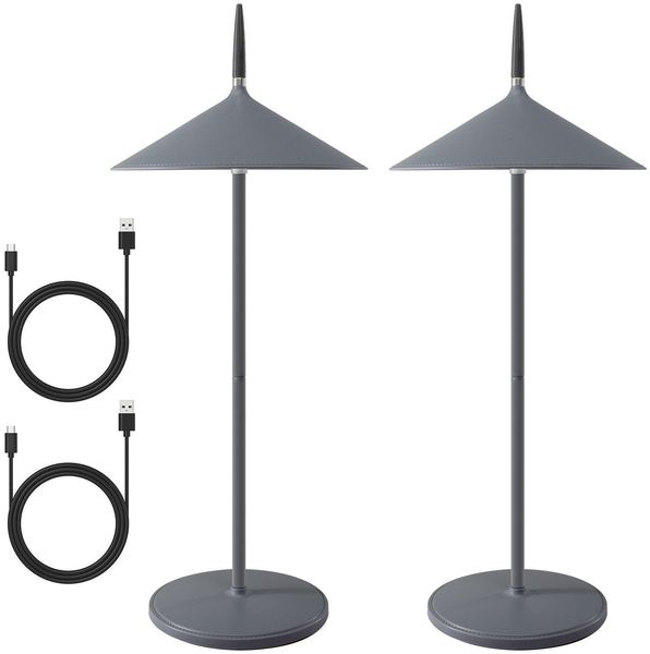 ZMH Kabellose Tischlampe, Nachttischlampe, Akku – 2-teiliges LED-Tischlampen-Set, 1800 mAh, wiederaufladbar, Touch-dimmbar, grau, moderne Außenlampe, IP44, wasserdicht, USB