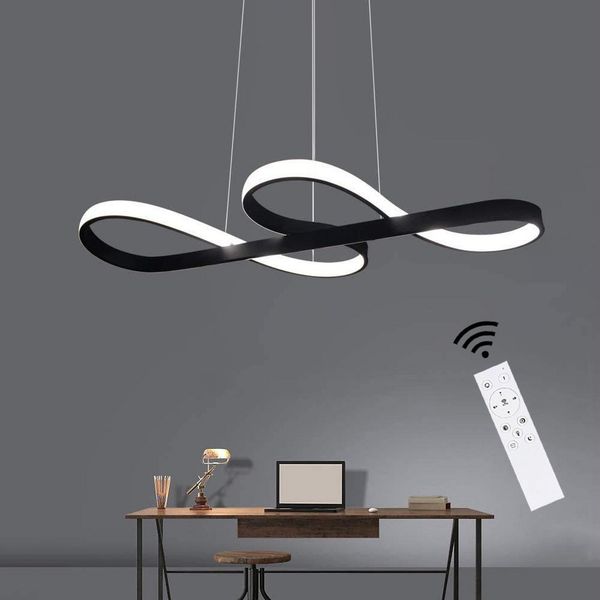 ZMH Pendelleuchte LED Esstisch Schwarz/Weiß Hängeleuchte Modern 47W Dimmbar Esszimmer, Augenschutz, Einfache Installtion, LED fest integriert, warmweiß-Kaltweiß, 3000-6500K mit Fernbedienung Pendellampe Wohnzimmer Büro