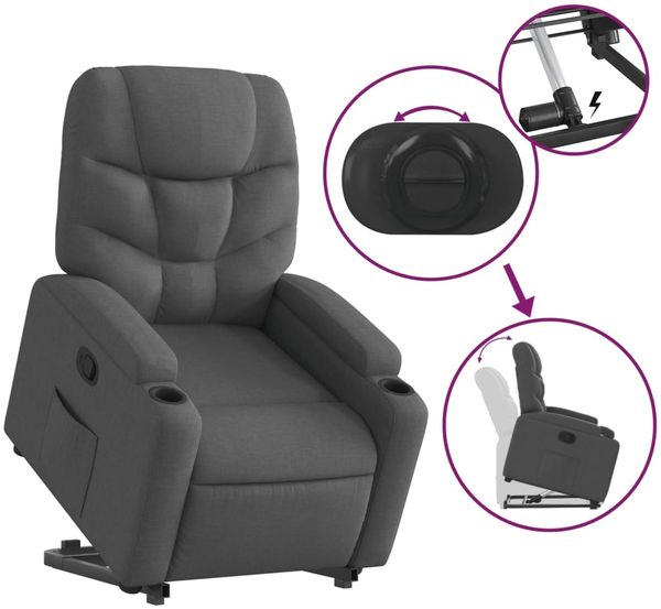 vidaXL Relaxsessel mit Aufstehhilfe Dunkelgrau Stoff 3204597 Bild 6