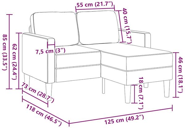 vidaXL 2-Sitzer-Sofa mit Chaiselongue L-Form Graugrün 125 cm Leinen 4107080 Bild 9
