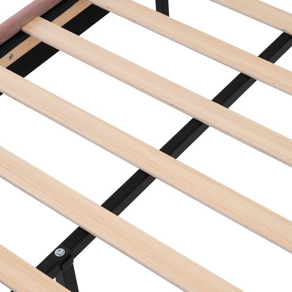 Einzelbett 90x200 cm Rosa Samt mit USB & Type-C Ladeanschluss,gepolstertes Kopfteil,Design-Paneel,stabiler Rahmen Bild 10