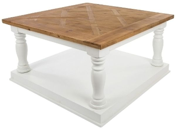 Couchtisch 'Colonial', MDF, Weiß/Holzfarben, ca. 80 x 46 x 80 cm