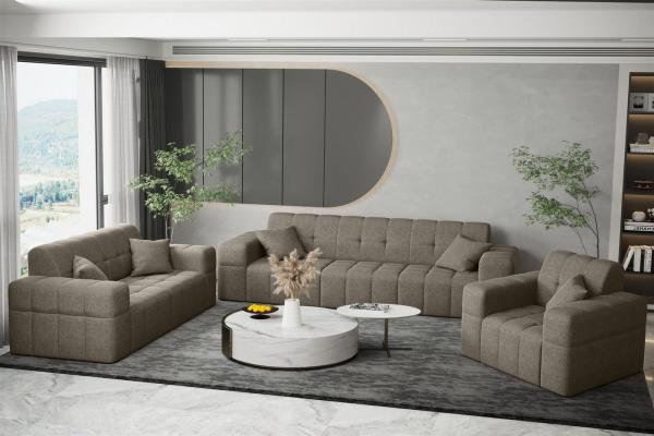 Sofaset Designersofa NANCY 3-2-1 in Stoff Neve Taupe