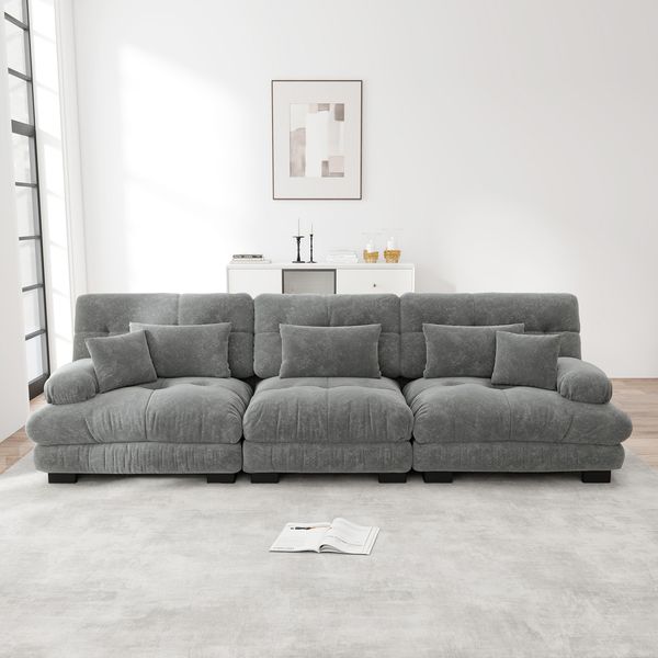 3-Sitzer-Sofa 313×77×81 cm aus Chenille modular, grau