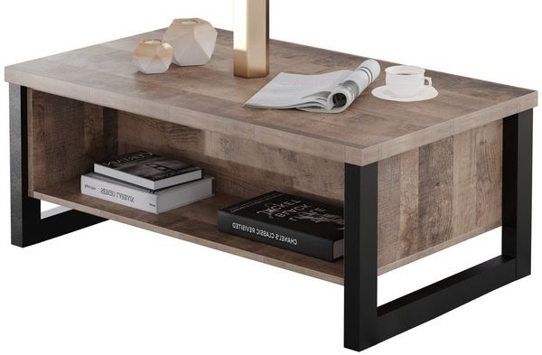 trendteam Couchtisch Emile (Tisch in Eiche Tabak und schwarz, 110 x 65 cm), mit Stauraum