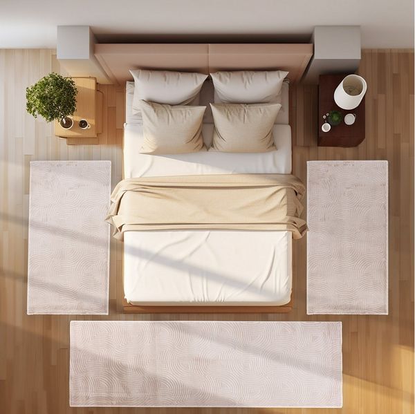 SIMPEX24 Kurzflor-Bettumrandung Skandinavisches Boho Muster, Höhe 12 mm, (Bett-Set, 3-tlg, Bettvorlage), Bettumrandung Läufer Set 3 Tlg. Teppich Schlafzimmer Boho Design