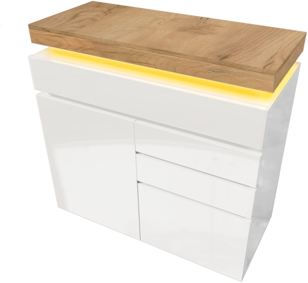 Sideboard Weiß Hochglanz mit LED Beleuchtung, 6 Schubladen, modernes Wohnzimmer, Stauraum Möbel, LED-Sideboard Bild 8
