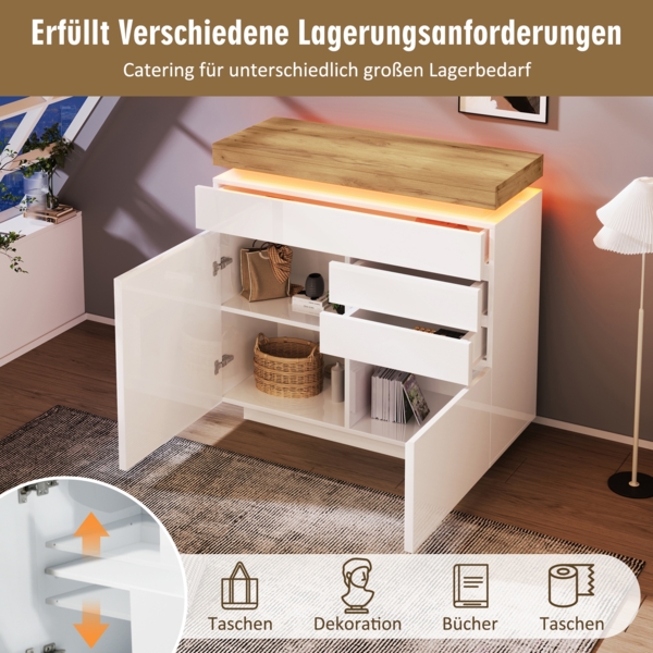 Sideboard Weiß Hochglanz mit LED Beleuchtung, 6 Schubladen, modernes Wohnzimmer, Stauraum Möbel, LED-Sideboard Bild 5