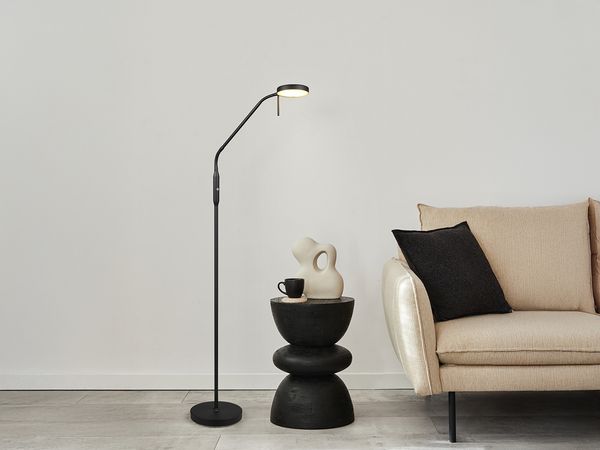 LED Akku Stehlampe MORENO dimmbar mit Flexarm, Schwarz Höhe 137cm