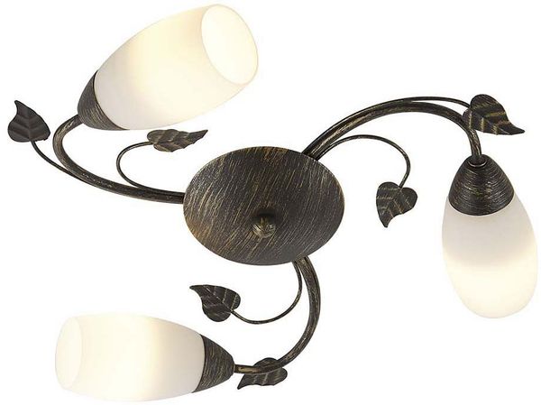Deckenlampe, rostfarben, Glas alabaster, Blätter, D 50 cm