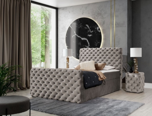 Boxspringbett Schlafzimmerbett HIMAL 140x200cm in Stoff Riviera Beige