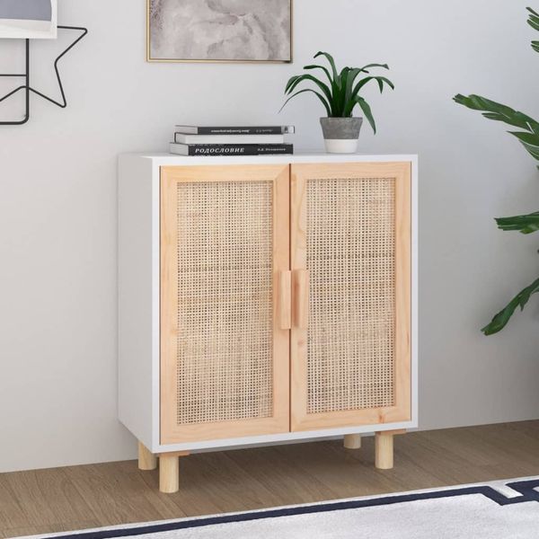 vidaXL Sideboard Weiß 60x30x70 cm Massivholz Kiefer und Natur-Rattan 345630