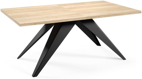 MEBLINI Esstisch Ausziehbar aus Metall - 160-260 x 90 x 76 cm - VENTI - Halifax Eiche/Schwarz Matt - Loft - Esszimmertisch Modern - Küchentisch - Ausziehtisch - Dining Table