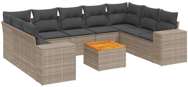 vidaXL 10-tlg. Garten-Sofagarnitur mit Kissen Grau Poly Rattan 3257922