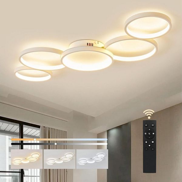 Vivitar LED Deckenleuchte Modernes 5-Ring-Design, dimmbar per Fernbedienung, 41W, 6000 lm, energieeffizient, LED wechselbar, einstellbar, Helligkeit einstellbar von niedrig bis hoch (10 %–100), von kaltweiß bis warmweiß, stufenlos einstellbare Farbtemp...
