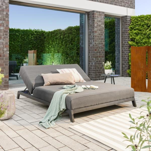 HOME DELUXE Sonnenliege für 2 mit verstellbarer Rückenlehne VALENCIA - 203 x 144 cm Anthrazit