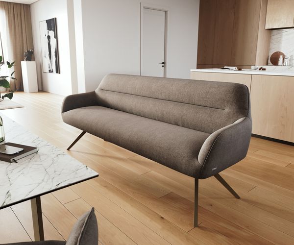 Esszimmerbank Taya-Flex 200 cm Strukturstoff Soft Taupe Kreuzgestell kantig Effektfinish Titan Taschenfederkern