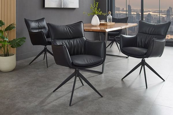 riess-ambiente Drehstuhl VOGUE schwarz - Kunstleder, Metallgestell, 360° drehbar, mit Armlehne (Einzelartikel, 1 St), moderner Polsterstuhl - ideal für Ess-, Arbeits-, Wohnzimmer & Büro