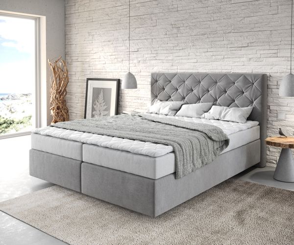 Boxspringbett Dream-Great Mikrofaser Grau 160x200 cm mit Matratze und Topper