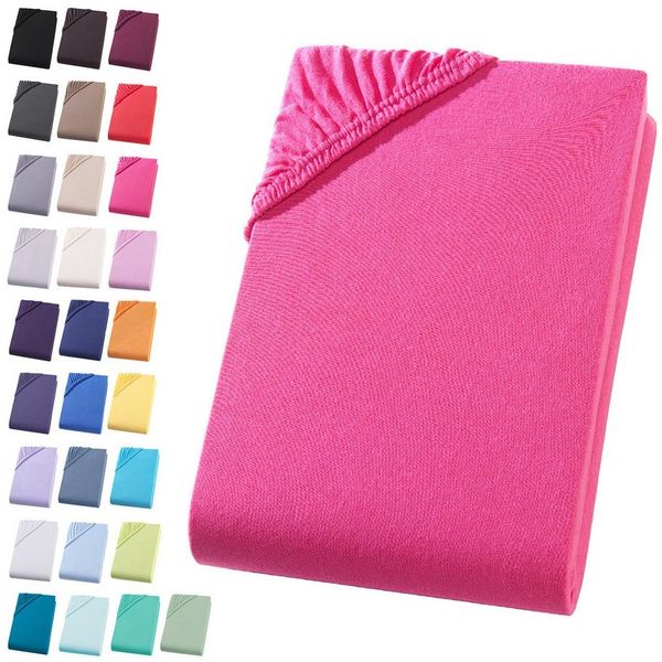 Visaggio Spannbettlaken Jersey aus 100% Baumwolle Spannbetttuch Bettlaken, Jersey, Gummizug: rundum, Spannbettlaken, für Matratzenhöhen bis 22 cm, Steghöhe 30 cm