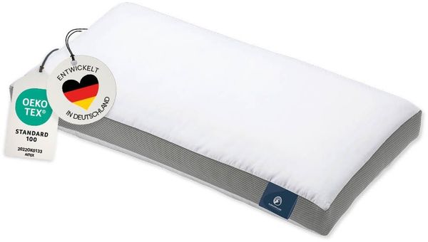 casimum Nackenstützkissen COOL HEAD kühlendes Kopfkissen 40x80, Sommer Nackenkissen, Füllung: extra softe Visco-Sticks, Bezug: 100 % Baumwolle, Seitenschläfer, Rückenschläfer, Wendekissen mit Sommer- & Winterseite, ergonomisch, Made in Germany