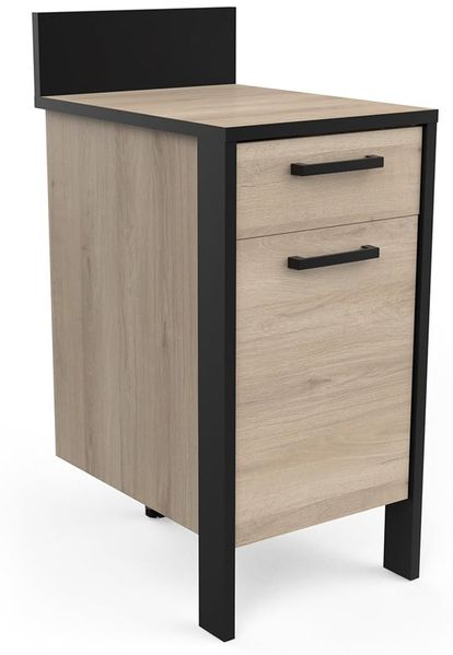 Demeyere Industrieller Küchenunterschrank mit Arbeitsplatte, 1 Schublade, 1 Tür – Komplettküche „Chili” – Farben Eiche hell & Schwarz matt – 44,3 x 60 x 100,6