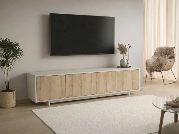 Vente-unique - ZEFYNA TV unit Holz, Platte BeigeBeige - B 40 cm x H 45,8 cm x L 180 cm