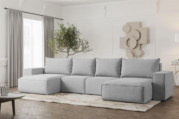 Wohnlandschaft U-Form Sofa ESTELLE in Stoff Opera Velvet Hellgrau