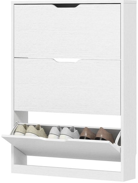 Schuhschrank 80 x 17 x 108 cm aus Holzwerkstoff mit 3 Klappen, platzsparend in Weiß Bild 6