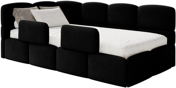 Selsey 'Cloudy' Kinderbett 120 cm, Bettkasten, 2x Rausfallschutz, Velours, links, Schwarz