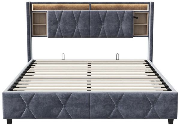 Gdood Polsterbett Stauraumbett Doppelbett LED (1-tlg, Ausgestattet mit hydraulischem Bettkasten), Mit LED-Beleuchtung, Kopfteil mit Stauraum, Lattenrost, 140x200 cm