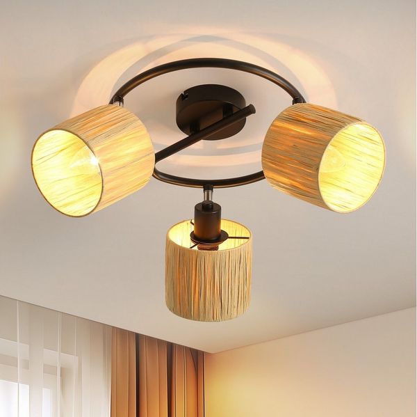 ZMH Deckenstrahler 2/3/4/5 Flammig E14 Schwarz Natürlich Deckenlampe Papier Wohnzimmer, Einfache Installation, ohne Leuchtmittel, 350°Schwenkbar Deckenspots für Schlafzimmer Flur