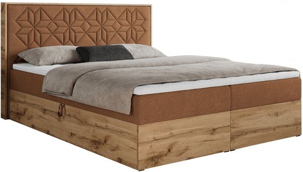 Boxspringbett mit Kopfteil und Topper, Polsterbett - NESSI - 180 x 200 cm - Orange Stoff - H3 - Topper T25 Bild 4