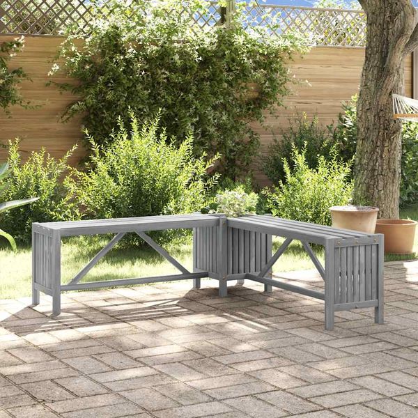 vidaXL Garten-Eckbank mit Pflanzkübel 117 cm Massivholz Akazie Grau 311824