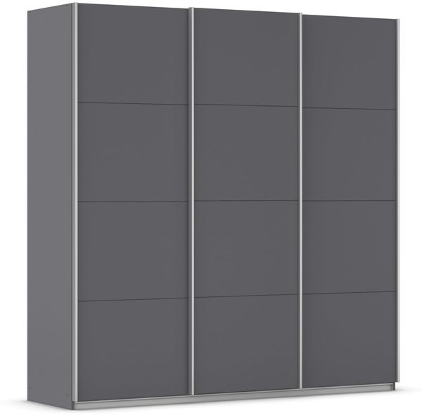 Rauch Möbel Kulmbach, Kleiderschrank mit Schwebetüren für Schlafzimmer, Kinderzimmer, Garderobe, Flur, 3-türig, mit Soft-Close-Funktion, Zubehör Premium, Farbe Grau metallic, Schwarz, Breite 203 cm