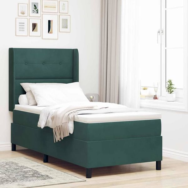 vidaXL Boxspringbett mit Matratze Dunkelgrün 80x200 cm Samt 3341981