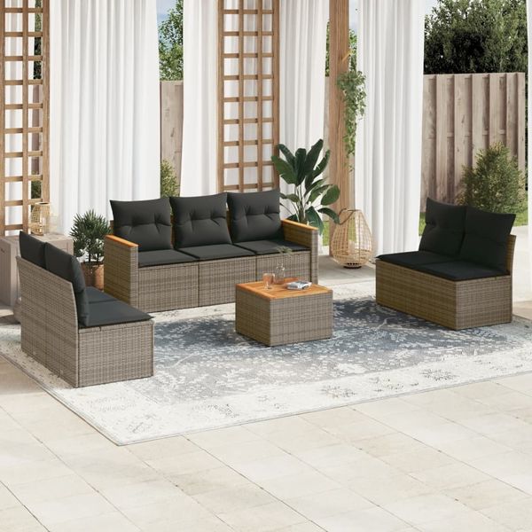 vidaXL 8-tlg. Garten-Sofagarnitur mit Kissen Grau Poly Rattan 3225885
