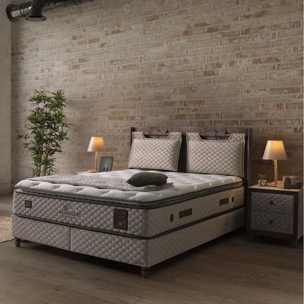 BAMBI YATAK Boxspringbett mit Bettkasten, Bambi Magnasand, Bett 180x200 160x200 140x200 120x200 (Schlafzimmerbett, Matratze mit Topper, 1 x H3 Mittelfest Matratze, 2 x Bettkasten, 1 x Bettkopfteil), Stauraum, Taschenfederkern, Matratzenhöhe: 33 cm, Opt...