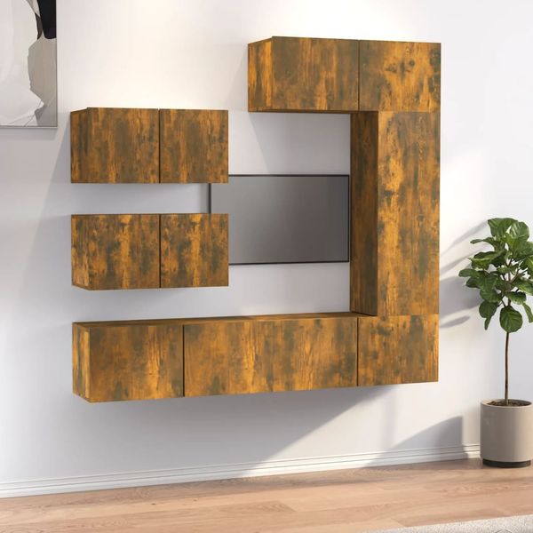 6-tlg. TV-Schrank-Set Räuchereiche Holzwerkstoff [3114555]