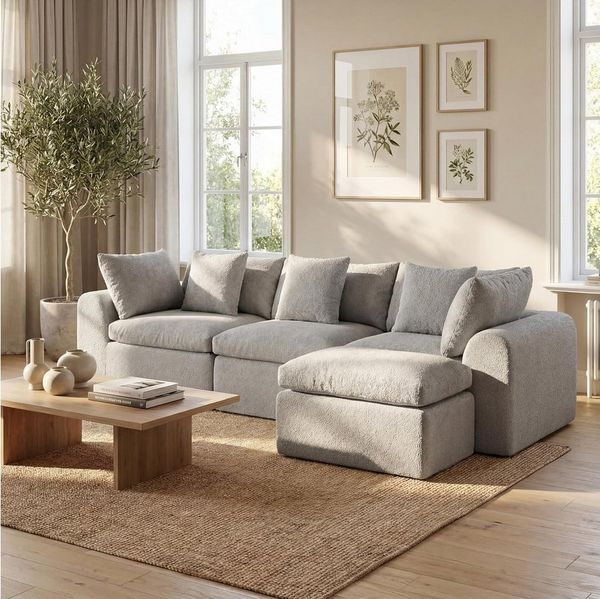 FUFU&GAGA Ecksofa Modulares Wolken-Sofa mit Armlehnen, Bouclé, hellgrau, 275 cm breit