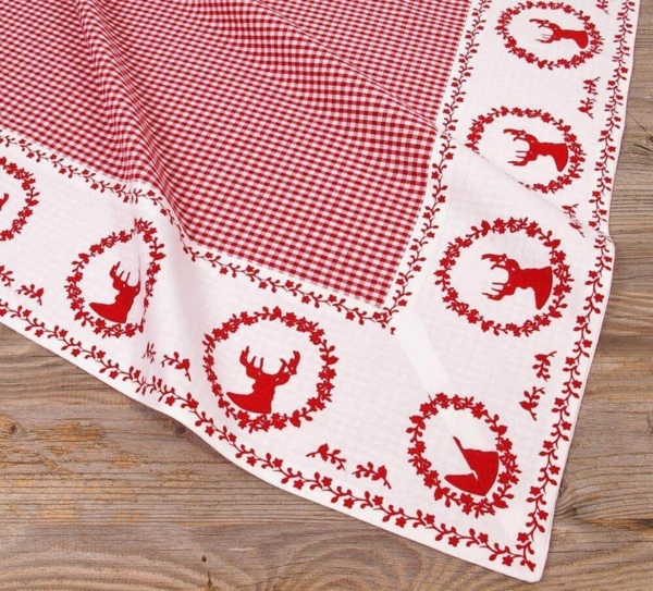 matches21 HOME & HOBBY Tischdecke Tischdecke RESI Hirsche kariert rot, 100 % Baumwolle, in 100x100 cm (1-tlg), Pflegeleicht waschbar bis 30° Grad